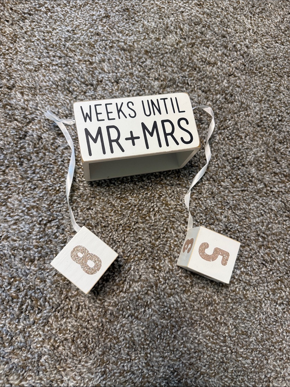 Days Until MR + MRS Countdown Blocks - White with Rose Gold Numbers